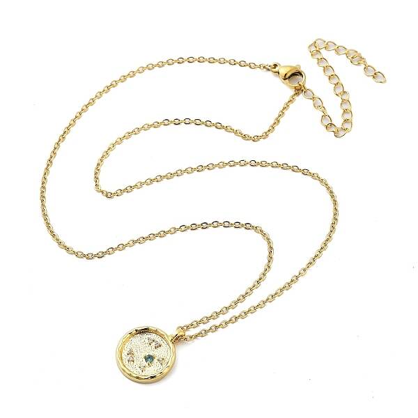 304 Stainless Steel Cubic Zirconia Constellation Flat Round Pendants