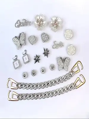 Rhinestone Decorated Shoe Charm, Cute Butterfly & Flower & Chain Design Shoe Decoration for Women's Clogs, Fashionable Shoes ...
