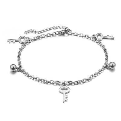 Key and Round Ball Charm 304 Stainless Steel Cable Chain Anklets for Women