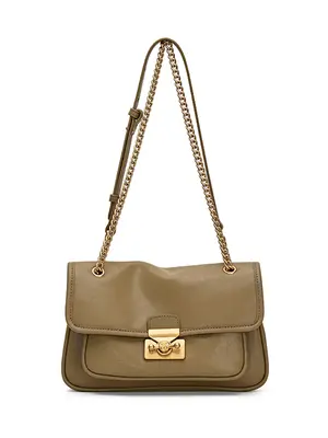 Smting Leather Chain Flap Bag with Gate Lock