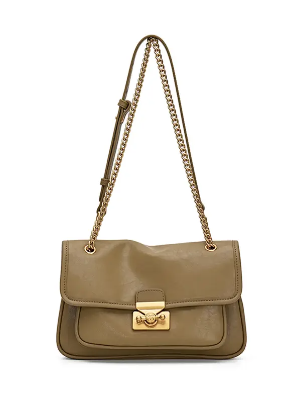 Smting Leather Chain Flap Bag with Gate Lock
