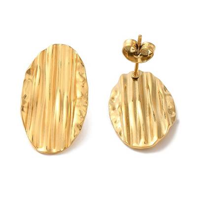 Ion Plating(IP) 304 Stainless Steel Groove Oval Stud Earrings