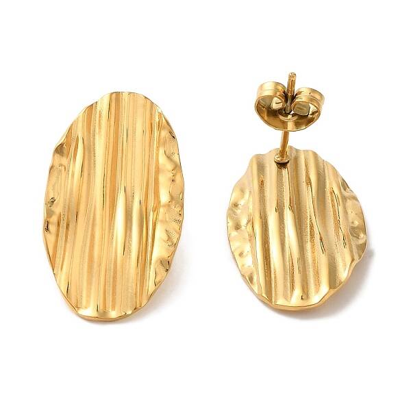 Ion Plating(IP) 304 Stainless Steel Groove Oval Stud Earrings