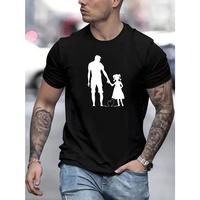 [100% Cotton] Dad And Daughter Print Men's Crew Neck Sports T Shirt for Spring and Summer