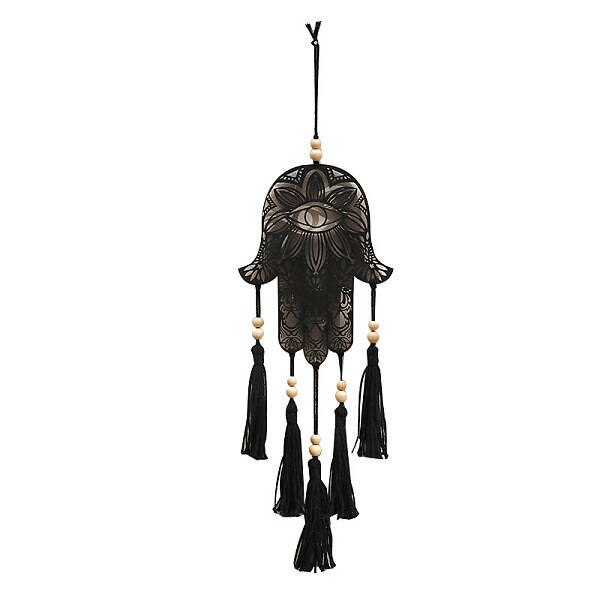 Bohemian Wooden Hamsa Hand with Tassel Pendant Decorations