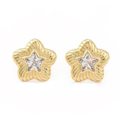 Clear Cubic Zirconia Star Stud Earrings