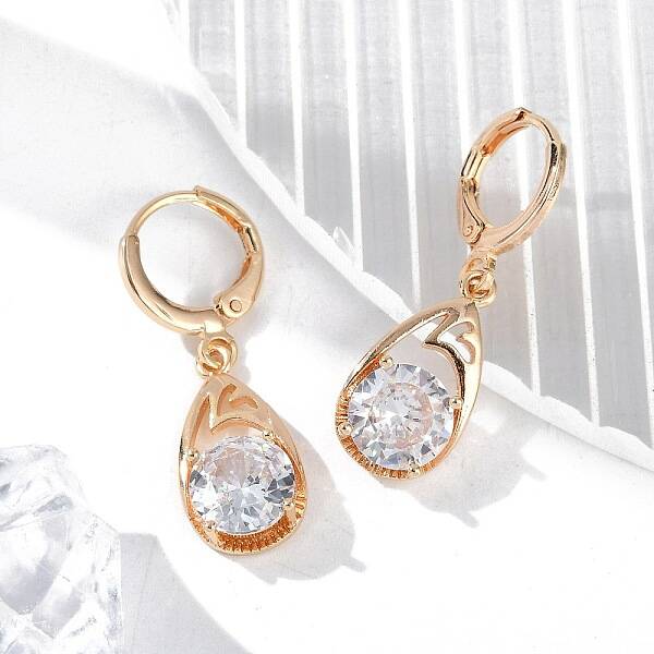 Brass Micro Pave Clear Cubic Zirconia Leverback Earrings