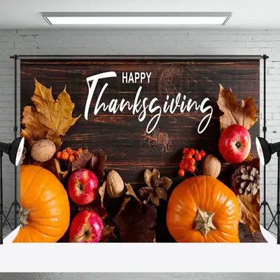 Aperturee Harvest Wooden Happy Thanksgiving Holiday Backdrop - Aperturee
