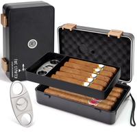 Black Cigar Humidor Box Premium  Humidor With Stainless Steel Cutter