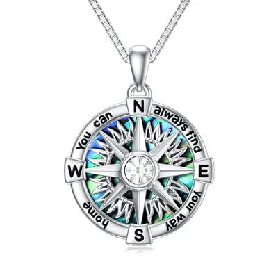 Sterling Silver Abalone Shellfish Compass Urn Necklace for Ashes