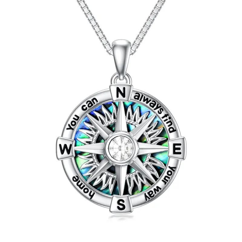 Sterling Silver Abalone Shellfish Compass Urn Necklace for Ashes