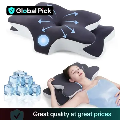 Double-sided Neck Pillow, 1 Count Adjustable Cervical Pillow with Cooling Cover, Neck Support Pillow for Sleeping, Travel, Ho...