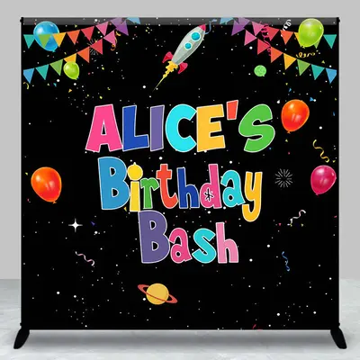 Black Galaxy Colorful Custom Name Birthday Backdrop - Aperturee