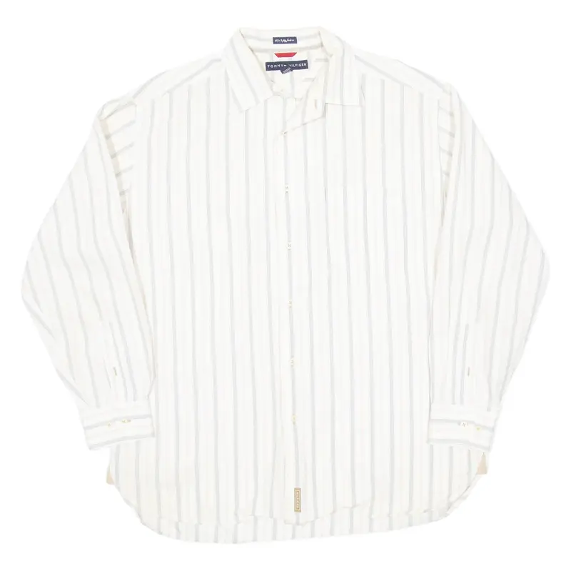 TOMMY HILFIGER Mens Shirt Beige Striped Long Sleeve L