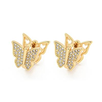 Brass Pave Clear Cubic Zirconia Hoop Earrings