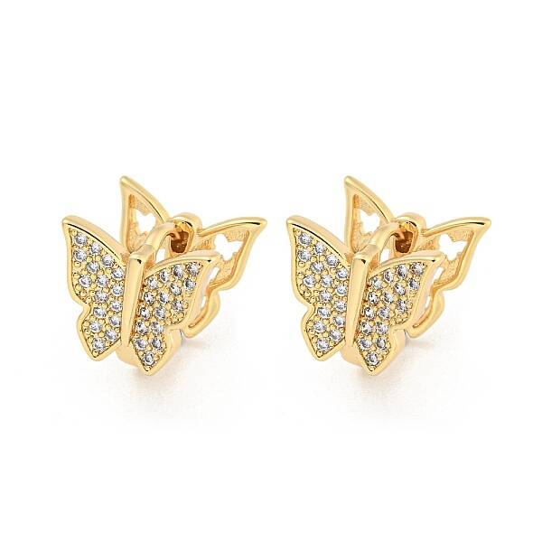 Brass Pave Clear Cubic Zirconia Hoop Earrings