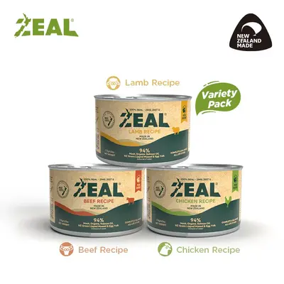 ZEAL Natural Dog Wet Food | 94% High Meat Content | Balanced Nutrition & Superfoods | 3 Cans| Beef Recipe & Chicken Recipe & ...
