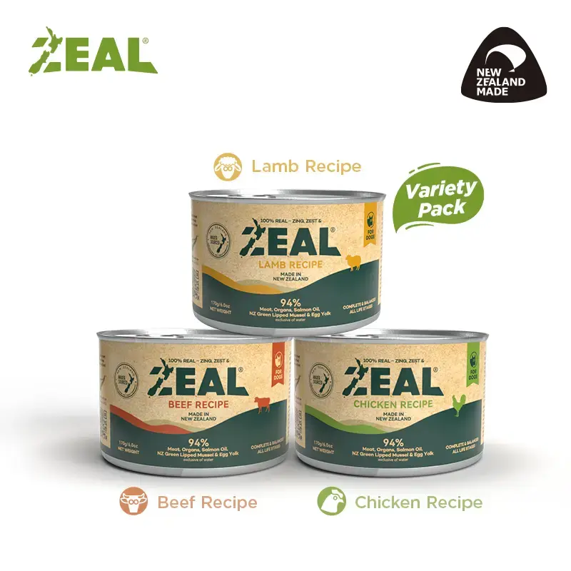 ZEAL Natural Dog Wet Food | 94% High Meat Content | Balanced Nutrition & Superfoods | 3 Cans| Beef Recipe & Chicken Recipe & ...