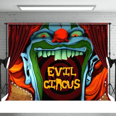 Red Curtain And Evil Circus Halloween Theme Backdrop - Aperturee