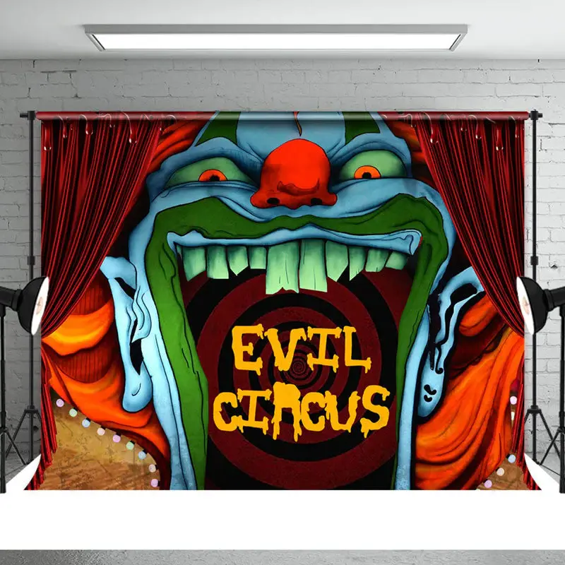 Red Curtain And Evil Circus Halloween Theme Backdrop - Aperturee