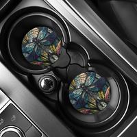 Dragonfly Design Car Coaster, Round Anti-slip Cup Holder Decorative Cup Mat, Car Cup Holder Coaster For Gift, Car Decoration