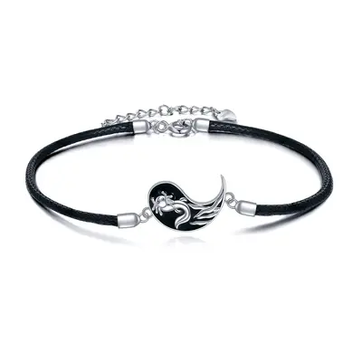 Sterling Silver with Black Color Plated Yin Yang Charm Bracelet
