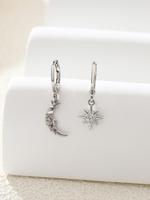 2pcs/set Women's Elegant Star & Moon Design Dangle Hoop Earrings, Fashionable Asymmetrical Design Jewelry for Women, Daily Us...
