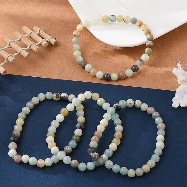 Natural Flower Amazonite Bead Stretch Bracelets