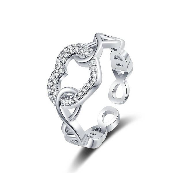 Heart Brass Micro Pave Clear Cubic Zirconia Hollow Open Cuff Rings for Women