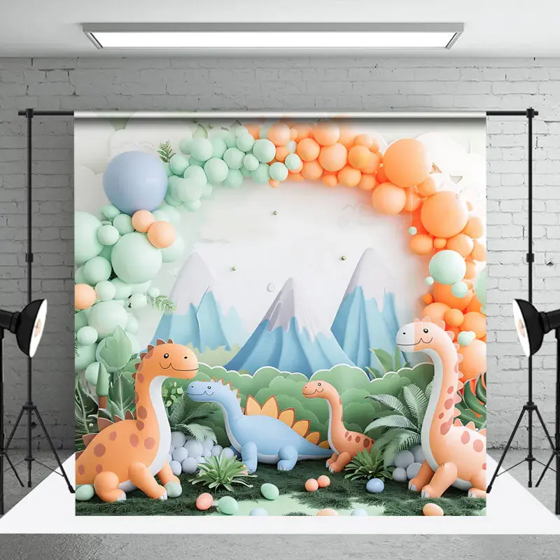 Green Orange Dinosaur Mountain Safari Photo Backdrop - Aperturee