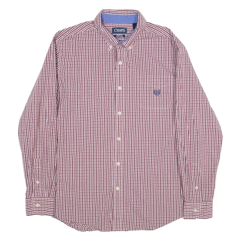 CHAPS Stretch Easy Care Mens Shirt Red Gingham Long Sleeve L