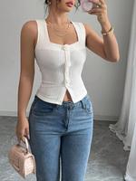 Women's Plain Flower Decor Tank Top, Elegant Fashion Casual Sleeveless Top for Daily Outdoor Wear, Women Clothing for Summer,...