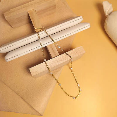 Fashionable Stainless Steel & Plastic Imitiation Pearl Link Chain Necklaces for Women
