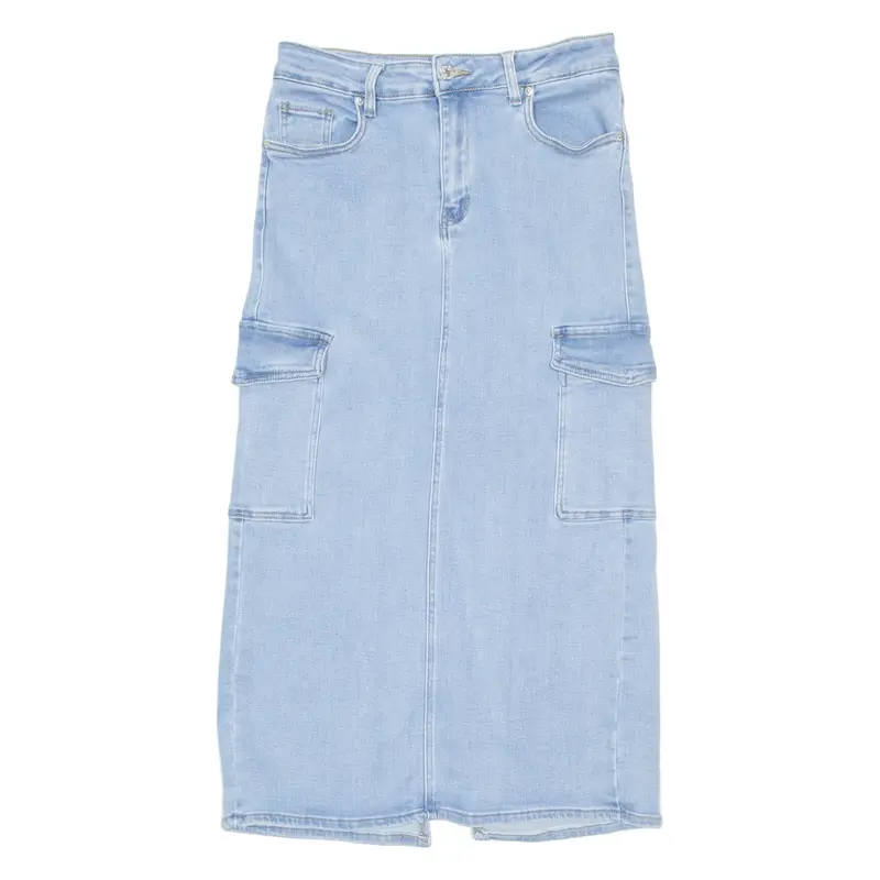 JEWELLY Womens Straight Skirt Blue Long Denim M