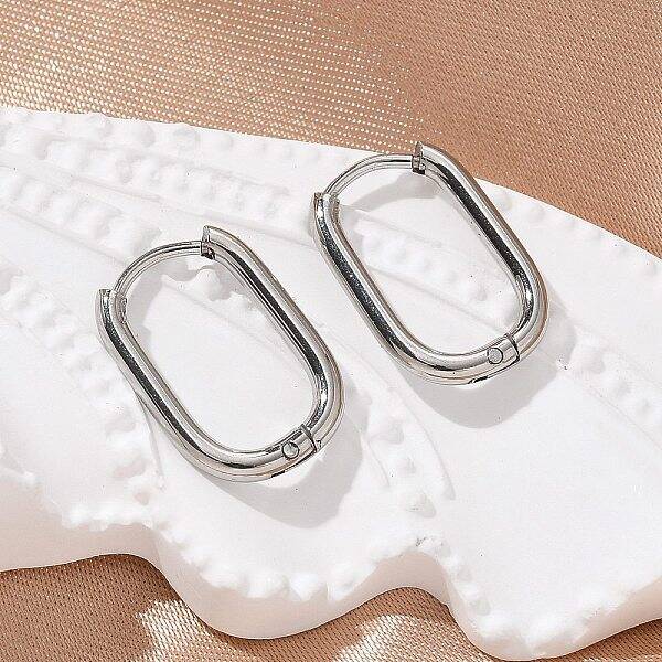 Non-Tarnish 304 Stainless Steel Oval Hoop Earrings