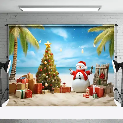 Summer Beach Coconut Trees Christmas In July Backdrop - Aperturee