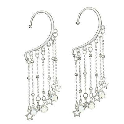 Brass Star & Glass Teardrop Tassel Earrings
