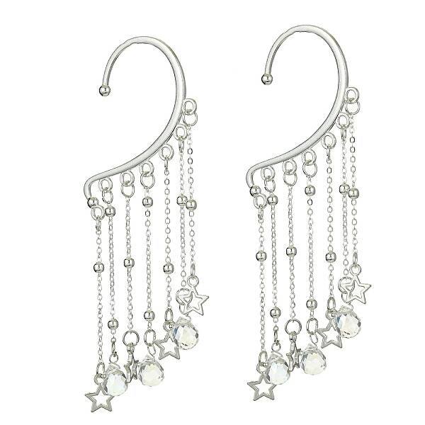 Brass Star & Glass Teardrop Tassel Earrings