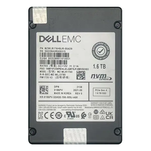 186PV Dell 1.6TB Triple-Level Cell PCI Express NVMe 4.0 x4 Mixed Use U.2 2.5-Inch Solid State Drive for PowerEdge Server