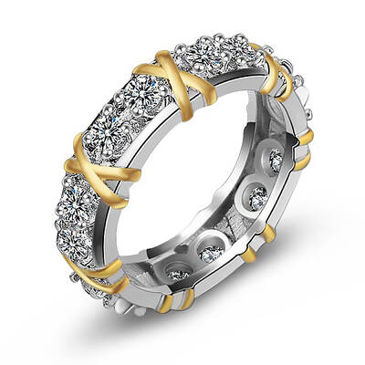 Rhodium Plated 925 Sterling Silver Micro Pave Clear Cubic Zirconia Finger Ring for Women