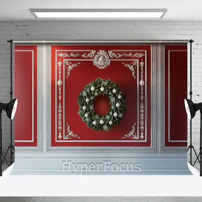 Retro Luxury Red White Wall Wreath Christmas Backdrop - Aperturee