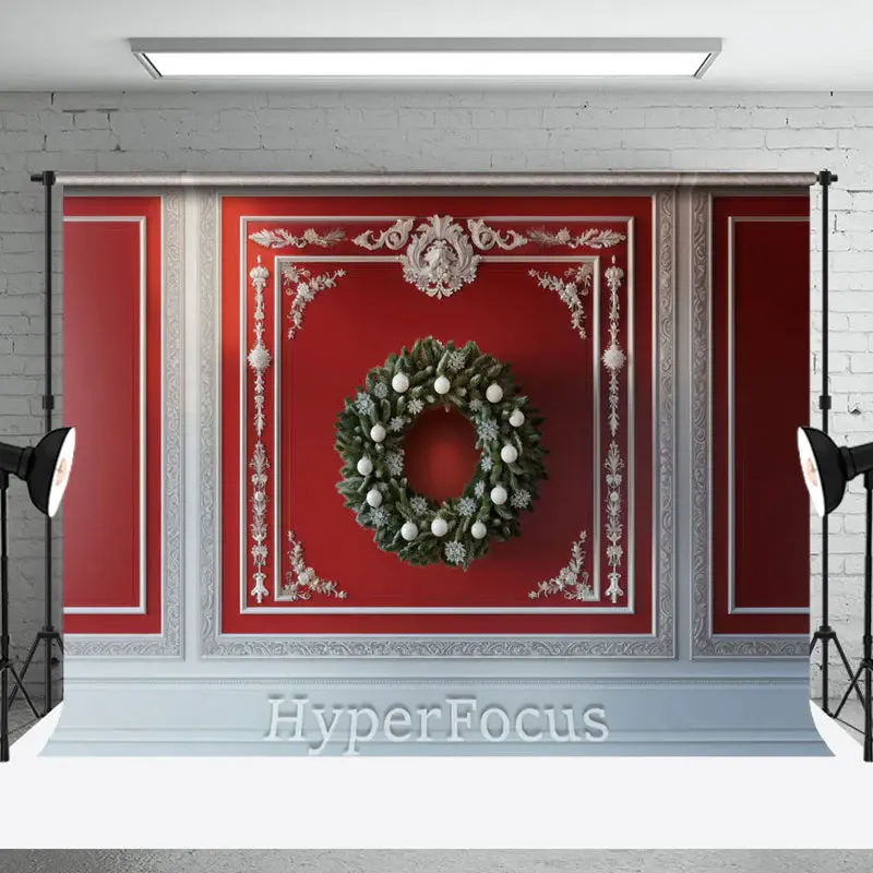 Retro Luxury Red White Wall Wreath Christmas Backdrop - Aperturee