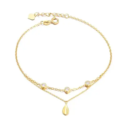 18K Gold Cubic Zirconia Drop Shape Charm Bracelet
