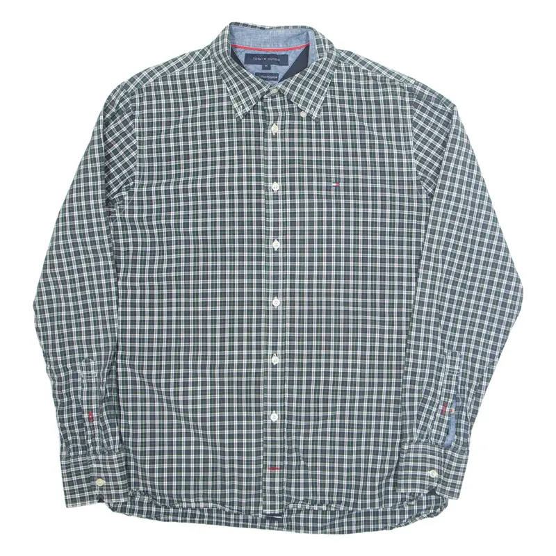 TOMMY HILFIGER Mens Shirt Green Check Long Sleeve M