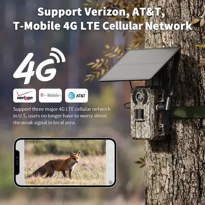 Solar Powered Wireless 4G LTE Trail Camera- 2K Live Video,WiFi Not Supported, Remote APP Controlled, WaterProof, Motion Activ...