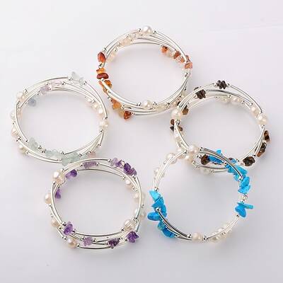 Gemstone Chip Warp Bracelets