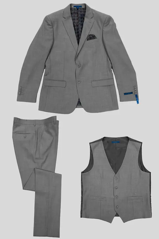 Sharkskin Business & Wedding Suit - Men's Two Button Vested Hybrid Fit in Grey