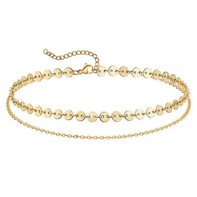 Summer Beach 201 Stainless Steel Disc Sequin Link Chain Double Layer Anklets for Women