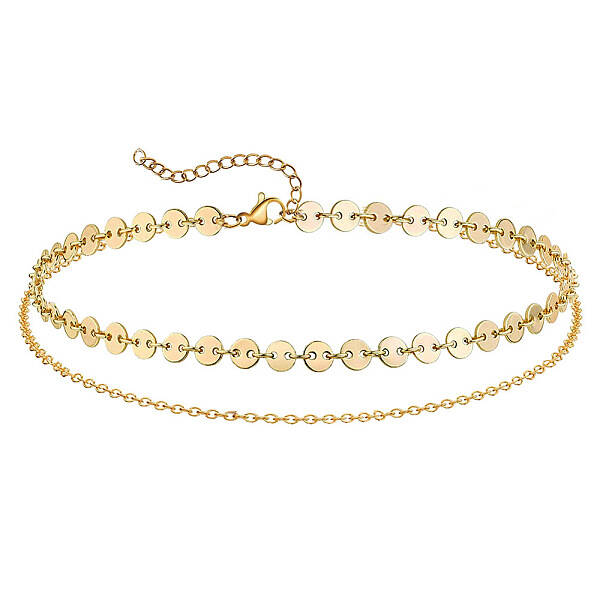 Summer Beach 201 Stainless Steel Disc Sequin Link Chain Double Layer Anklets for Women