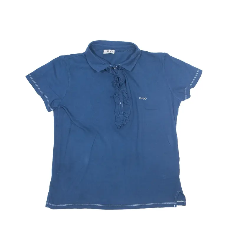 LIU JO Milano Frill Polo Shirt Blue Short Sleeve Womens S